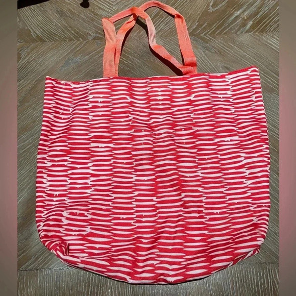 Lancome (Paris) Large Tote Bag Coral Blue Flower Floral Beach Boho Coastal - Picture 3 of 6